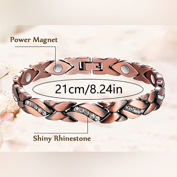 NEW 2/$40 Elegant Rose Gold Magnetic Bracelet with Rhinestones-(#0229) - Picture 3 of 3
